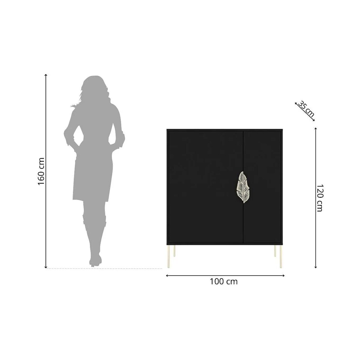 Czarna komoda / szafka na buty Skandica MERLIN ze złotymi dodatkami