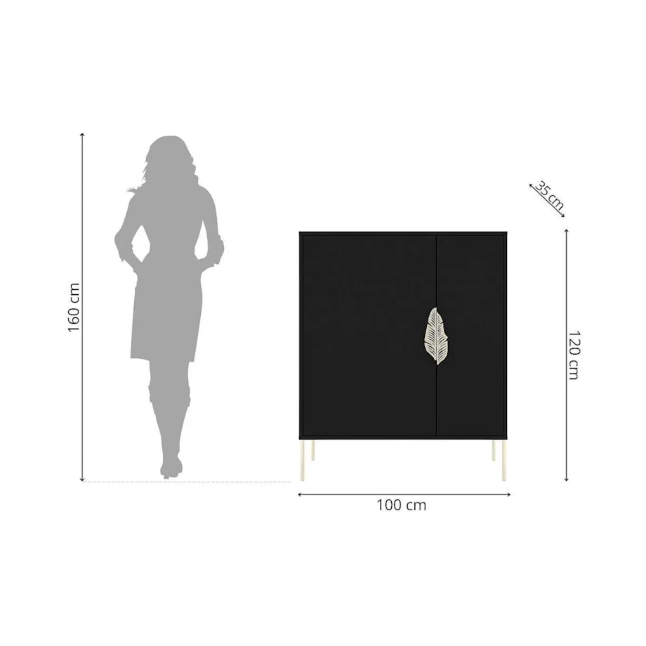 Czarna komoda / szafka na buty Skandica MERLIN ze złotymi dodatkami