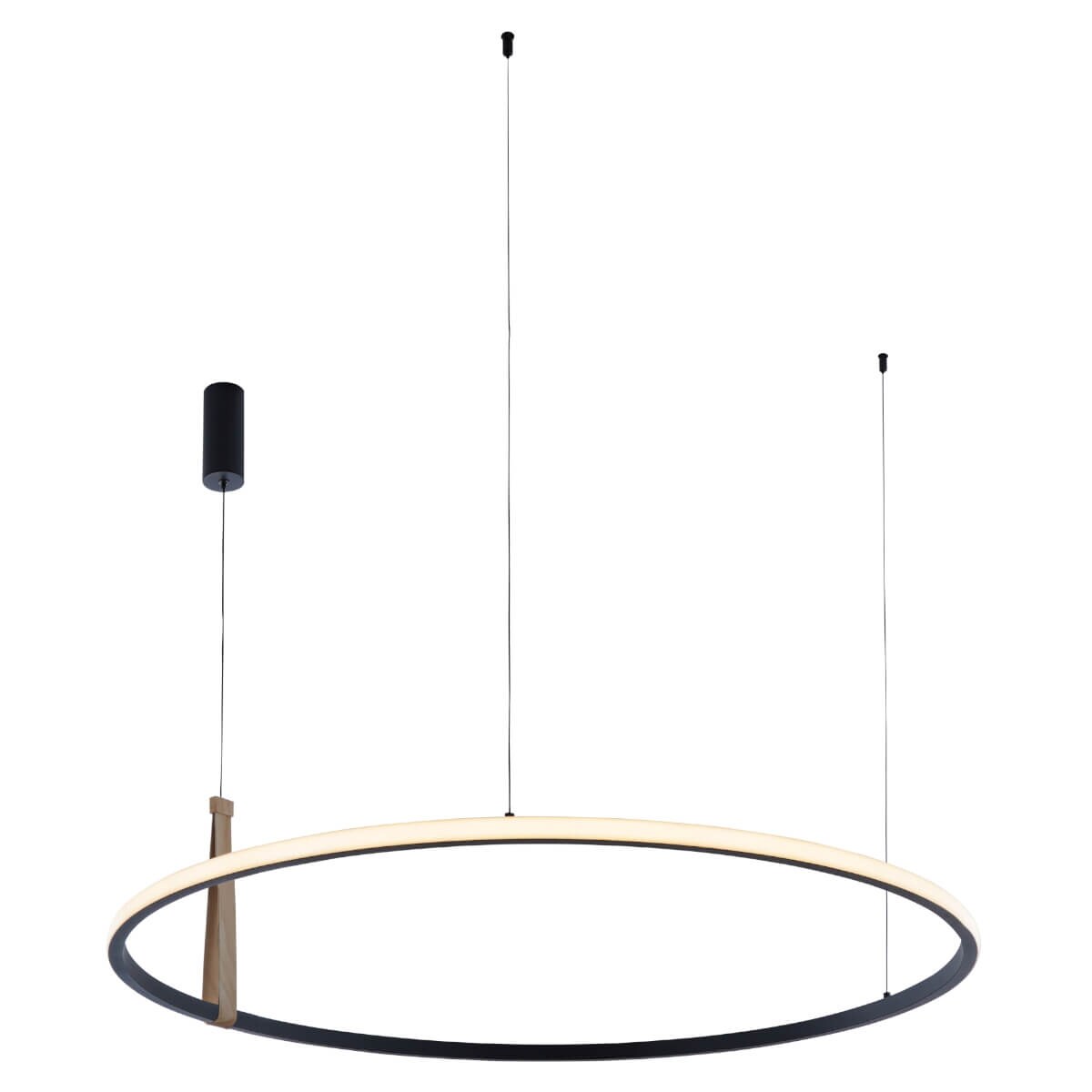 Zwieszana lampa okrąg Wood Claud 22808 Zumaline LED 42W regulowana barwa czarny drewniany