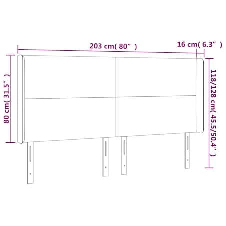 vidaXL Zagłówek uszak, jasnoszary, 203x16x118/128 cm, tkanina