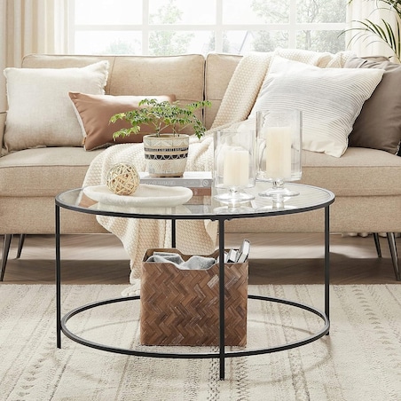 Stolik Kawowy Szklany Okrągły Ława 84X45,5 Cm Czarny, Przezroczysty