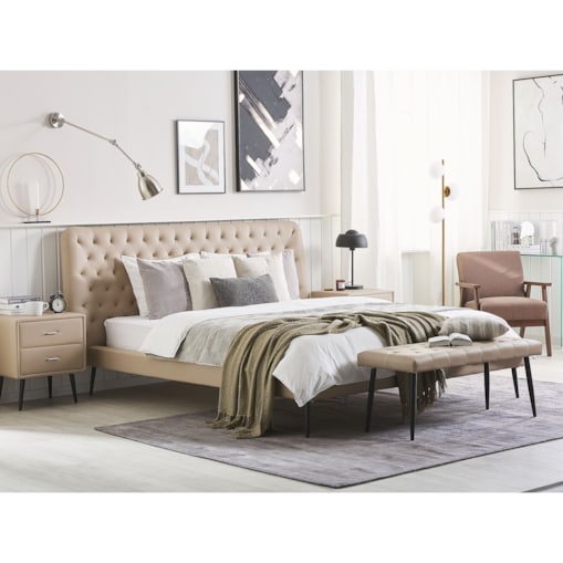 Łóżko ekoskóra 160 x 200 cm beżowe ESSONNE