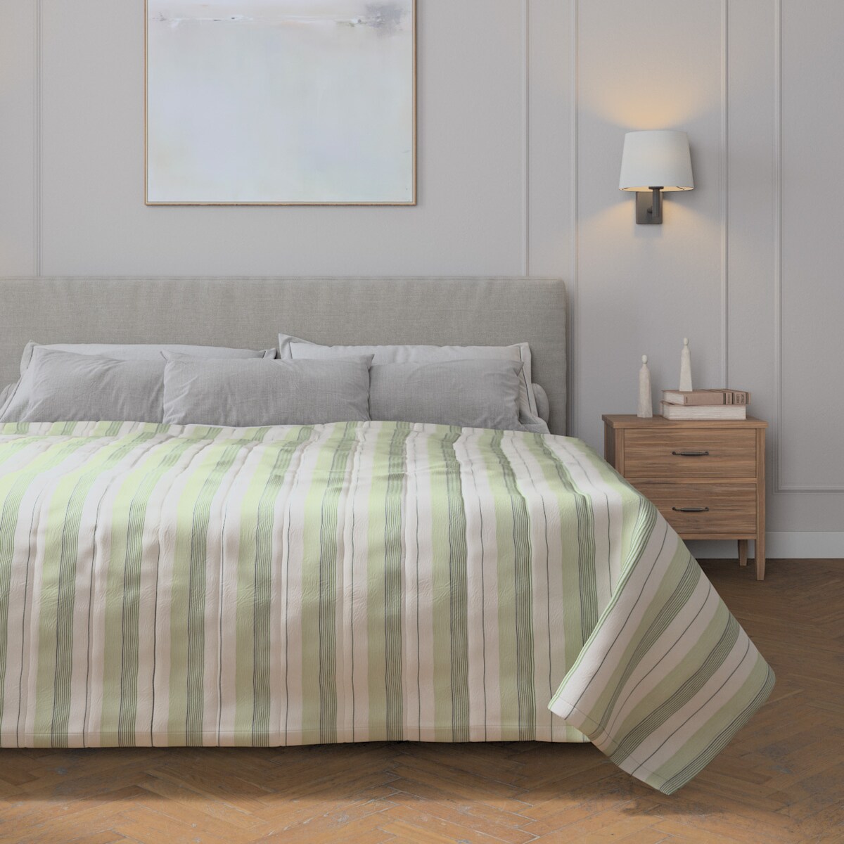 Narzuta pikowana w pasy 130x210 zielone pasy