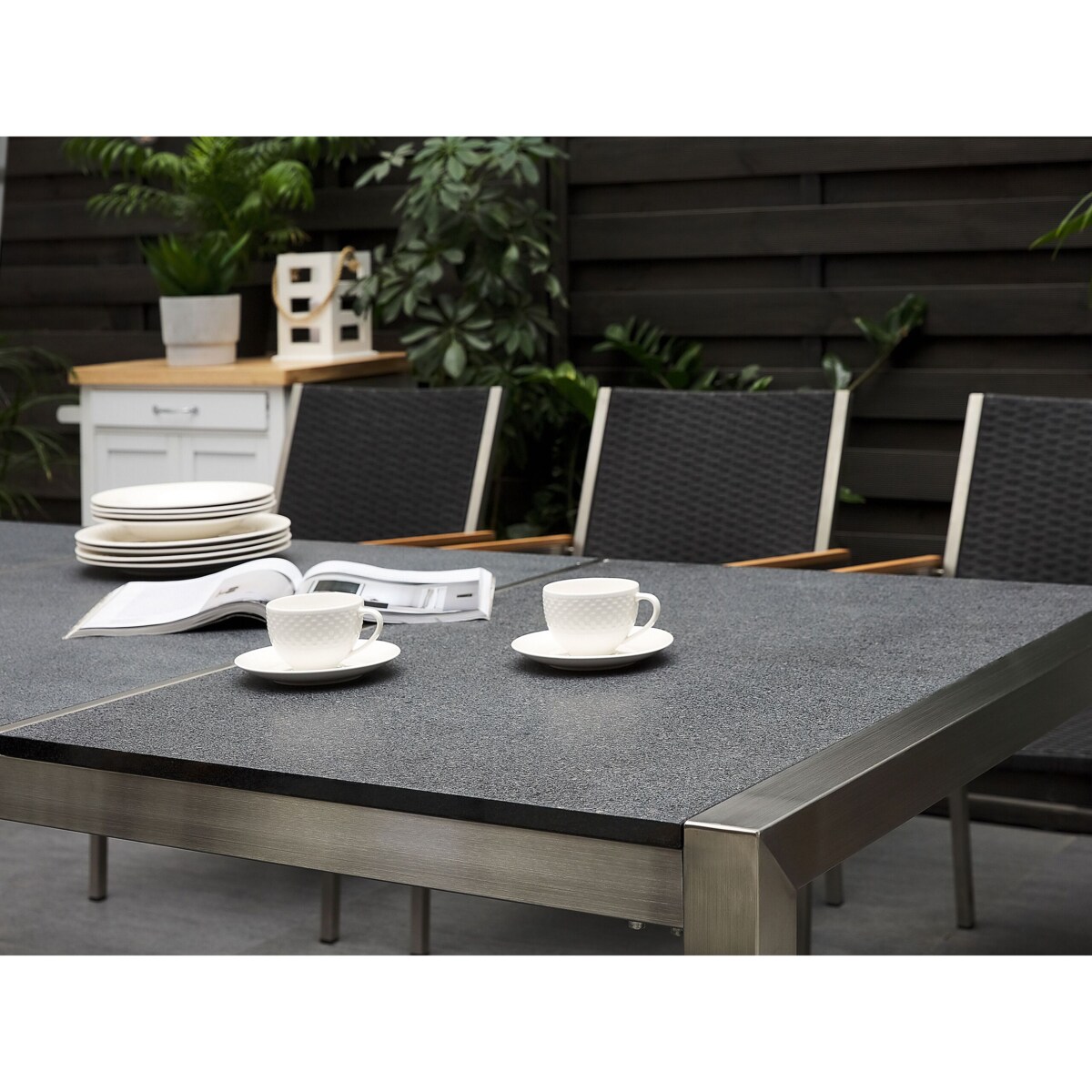 Stół ogrodowy granit palony dzielony blat 220 x 100 cm czarny GROSSETO