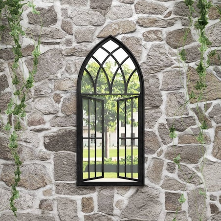 vidaXL Lustro ogrodowe, czarne, 100x45 cm, żelazne