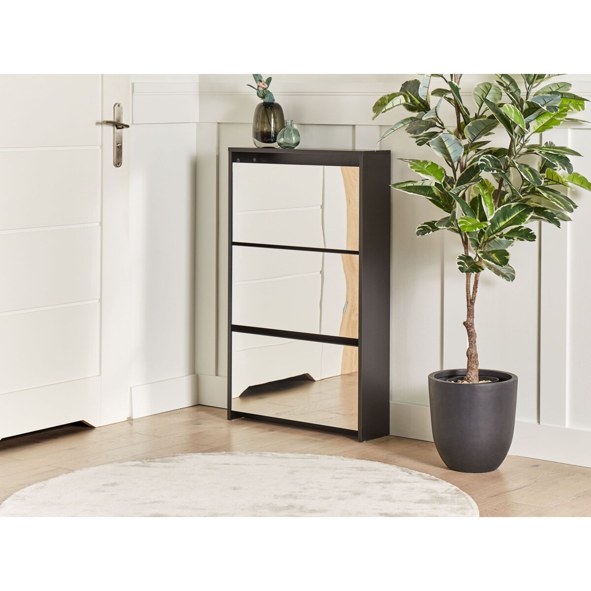 Szafka na buty 3 przegrody lustrzane fronty czarna MIDFIELD