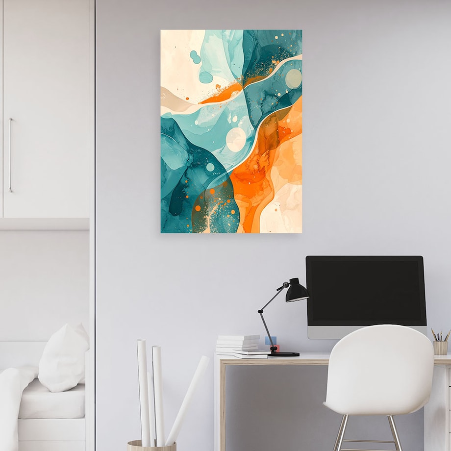 Obraz do salonu sypialni biura kuchni hotelu spa, Abstrakcja Pastelowa w beżu i turkusie 20x30 cm