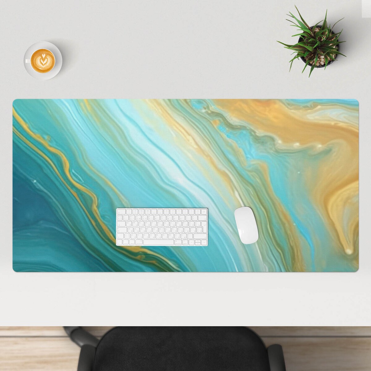 Turkusowa mata na biurko Abstrakcyjne fale, 120x60 cm