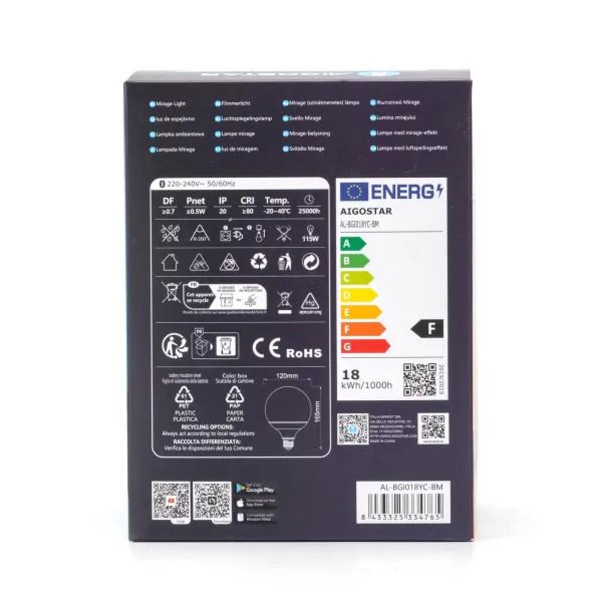 inteligentna lampa ambientowa bluetooth mesh g120 e27 18w rgbw