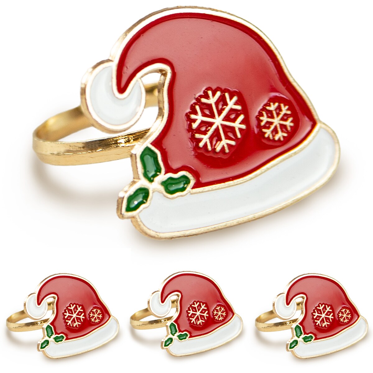 Obrączki Na Serwetki Klamry Pierścienie Do Serwetek Zestaw 4 Szt Wzór Czapka Mikołaj