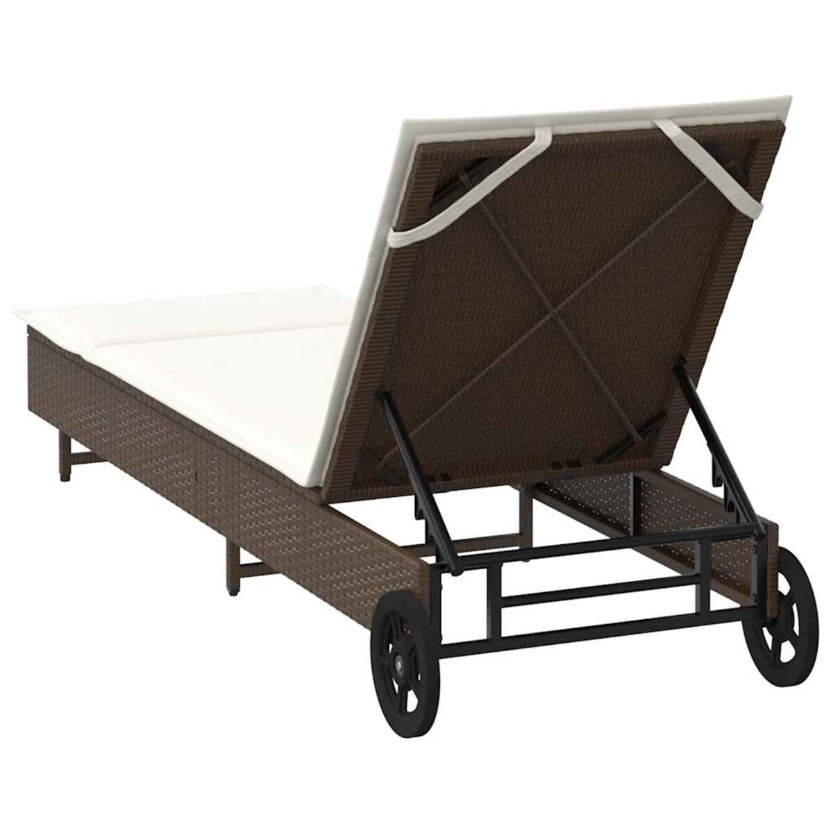 vidaXL Leżak na kółkach, z poduszką, brązowy, polirattan