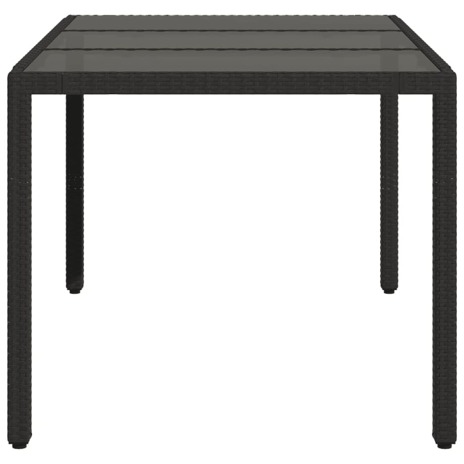 vidaXL Stół ogrodowy ze szklanym blatem, czarny, 150x90x75cm rattan PE