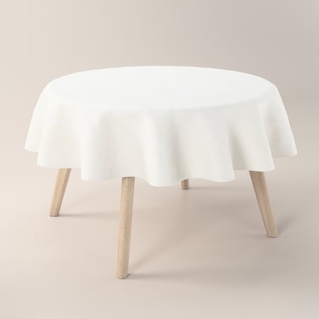Obrus okrągły 130 x 130 cm śmietankowa biel, listki