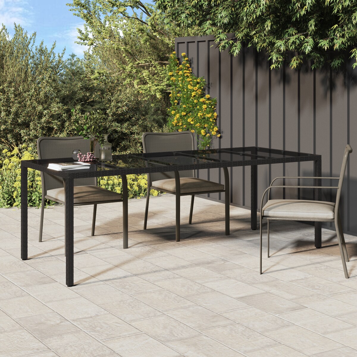 vidaXL Czarny stół do jadalni 250x100x75 cm Polirattan