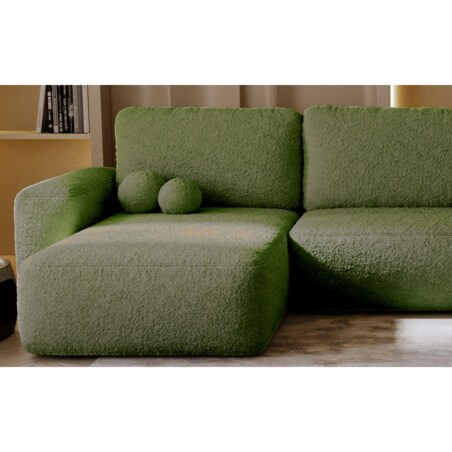 Narożnik U ILO z pojemnikiem na pościel i funkcja spania, zielony