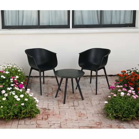Czarny zestaw mebli ogrodowych, krzesła ze stolikiem