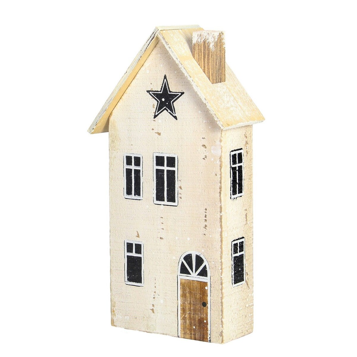 Dekoracja Snow House 25cm white beige boże narodzenie, święta, świąteczne, biały-czarny-beżowy-brązowy, 14 x 6 x 25 cm