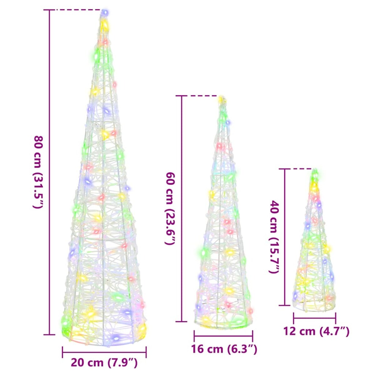 vidaXL Choinka 3 pcs Wielokolorowe 20 x 20 x 80 cm Akryl