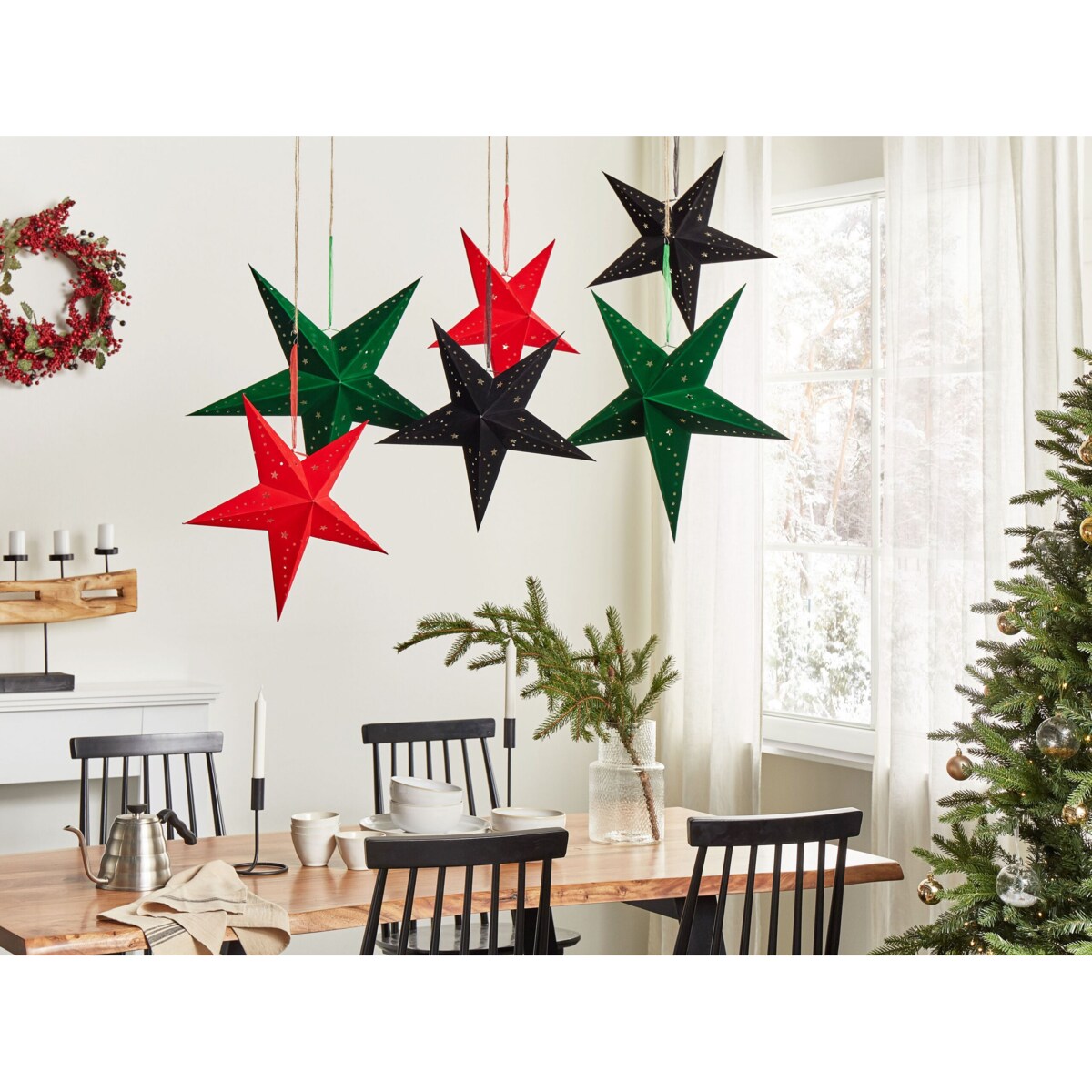 Zestaw 2 wiszących gwiazd welurowych LED 60 cm zielony MOTTI