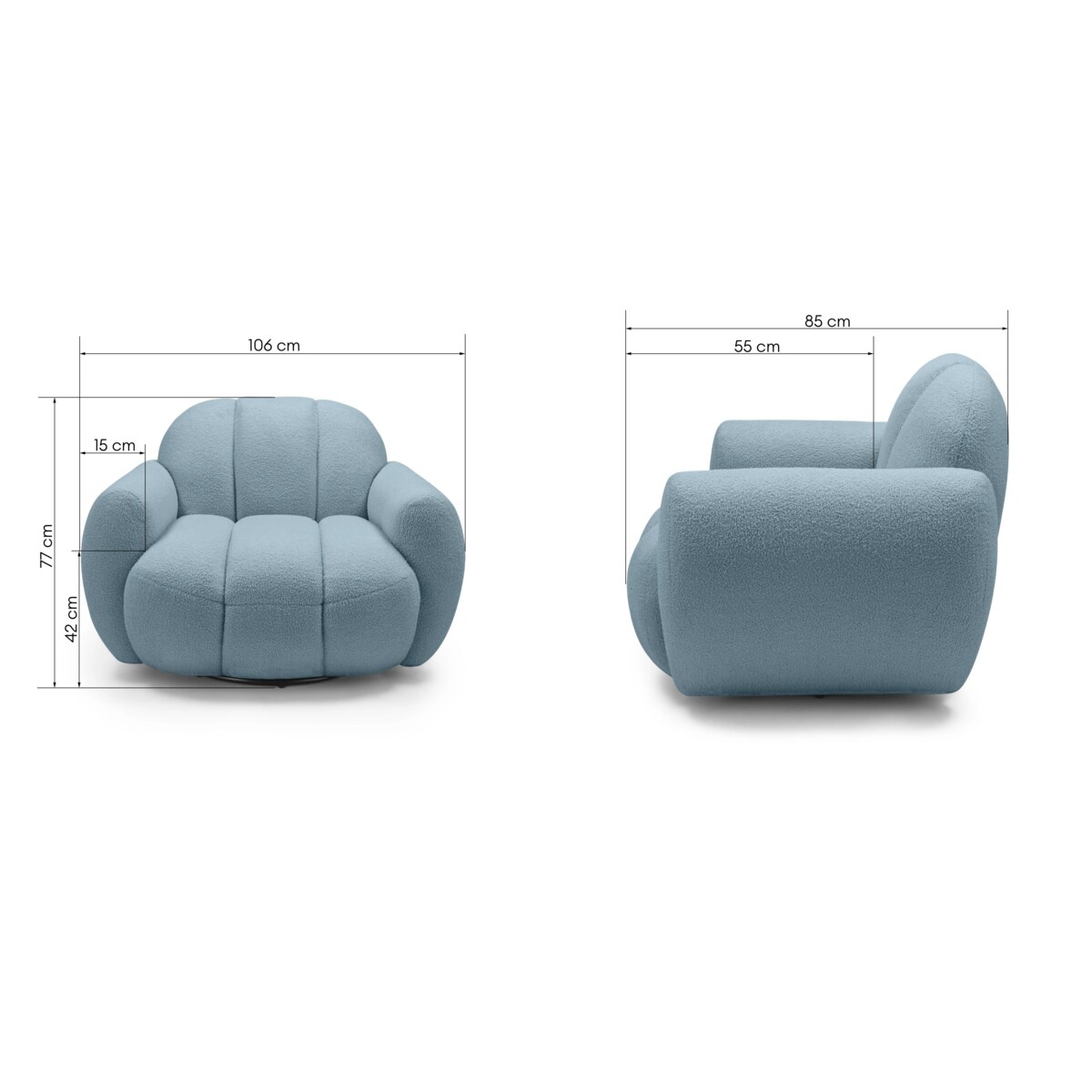 Fotel obrotowy 77x106x85 PALLASS bouclé niebieski