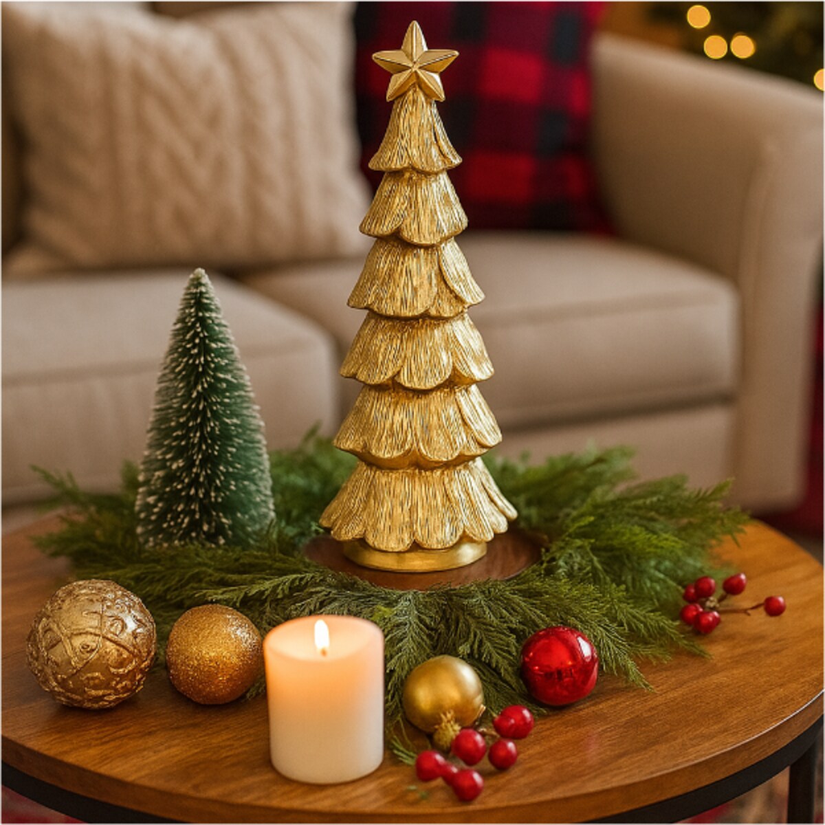 Choinka Led Złota Świecąca Figurka 28 Cm Ozdobna Dekoracja Świąteczna Na Baterie