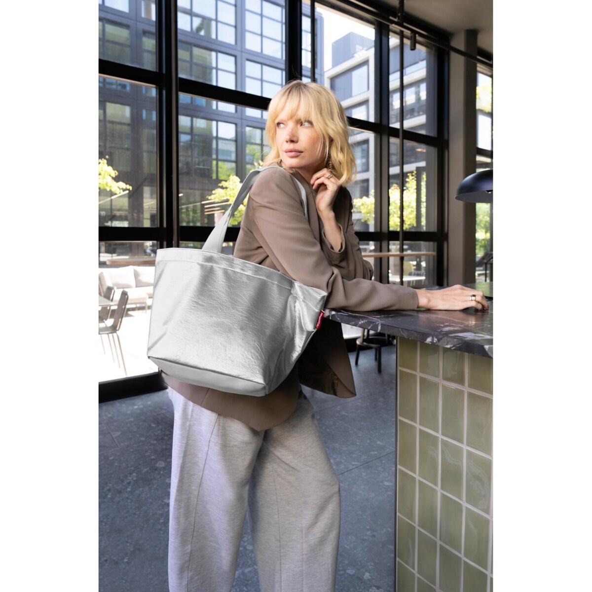 Torba SHOPPER M, silver crackle