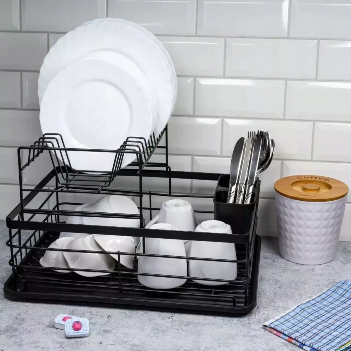 Suszarka do naczyń dwupoziomowa Ociekacz 43x32x27cm czarna KRISBERG