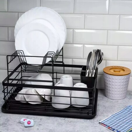 Suszarka do naczyń dwupoziomowa Ociekacz 43x32x27cm czarna KRISBERG