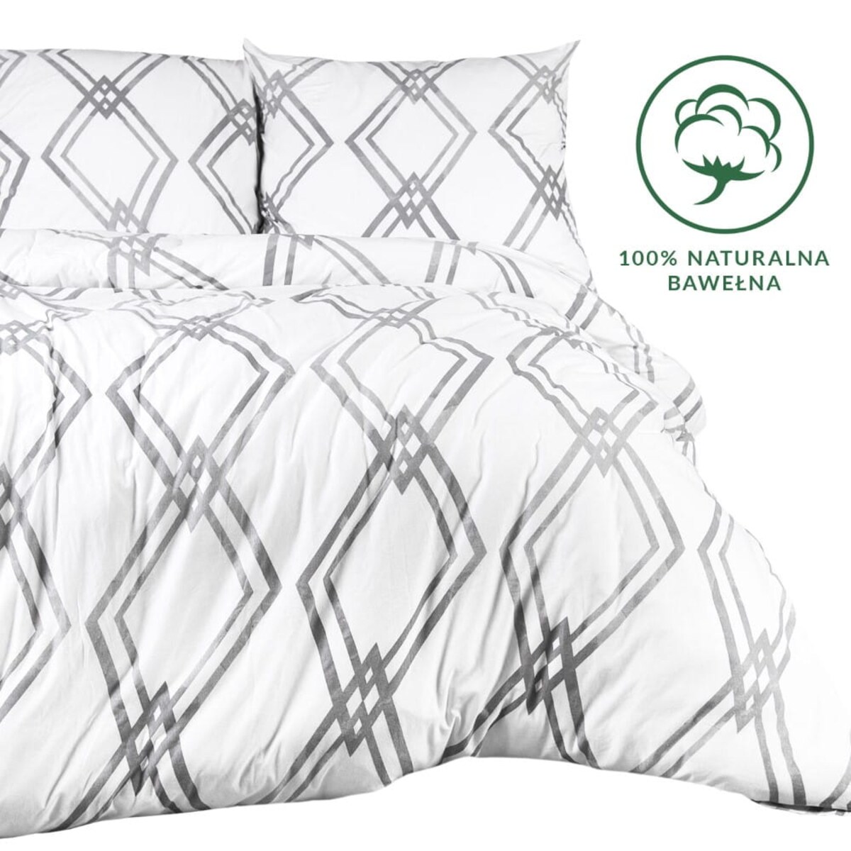Pościel bawełniana 220x200 Kratka szara, biała z dzianiny jersey