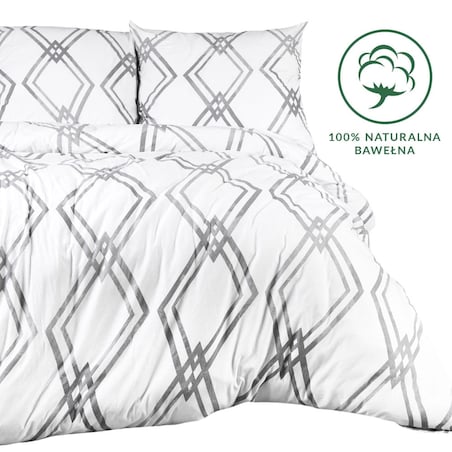 Pościel bawełniana 220x200 Kratka szara, biała z dzianiny jersey