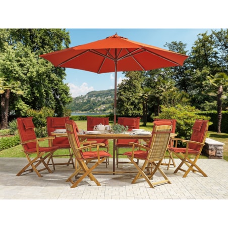 Zestaw ogrodowy dla 8 osób MAUI z parasolem Drewno akacjowe Bordowy