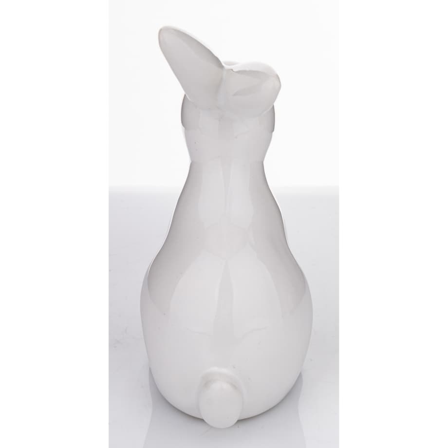 Dekoracja - siedzący biały królik 13x5,5x9 cm z pozłacanymi uszkami