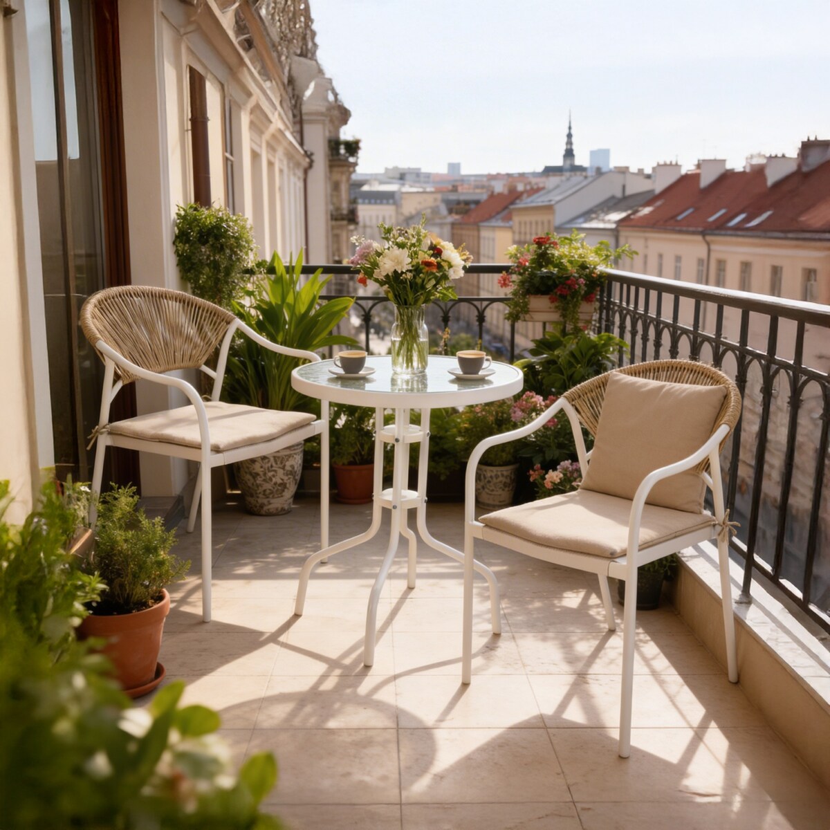 Zestaw mebli ogrodowych JUMI na balkon taras beżowy krzesła stół