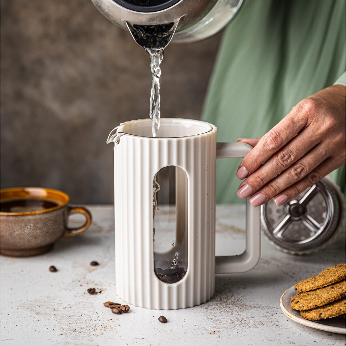 Zaparzacz do herbaty kawy szklany French Press 350 ml kremowy KLAUSBERG