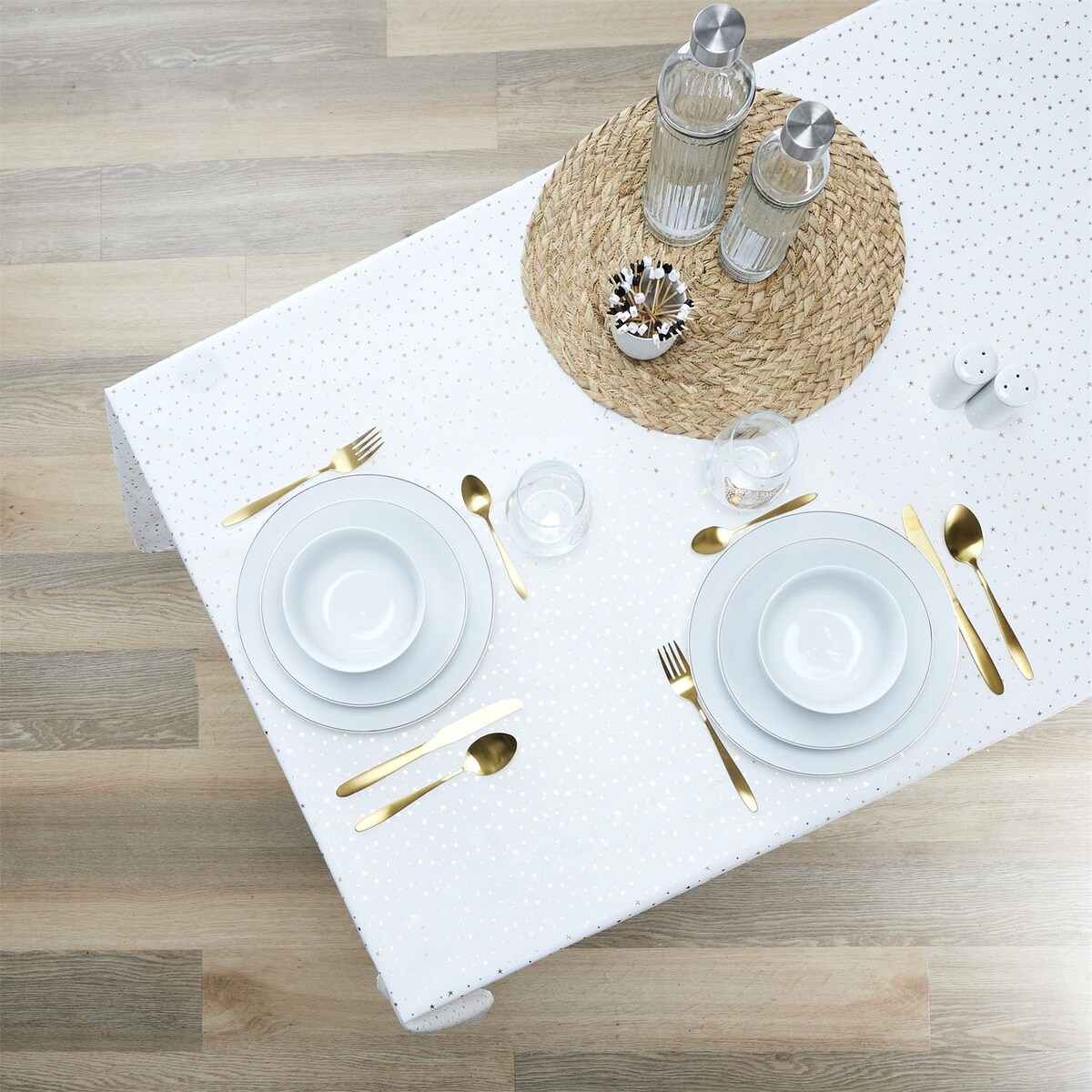 OBRUS 140x250 cm Star Dore Z POLIESTRU biały w złote wzory