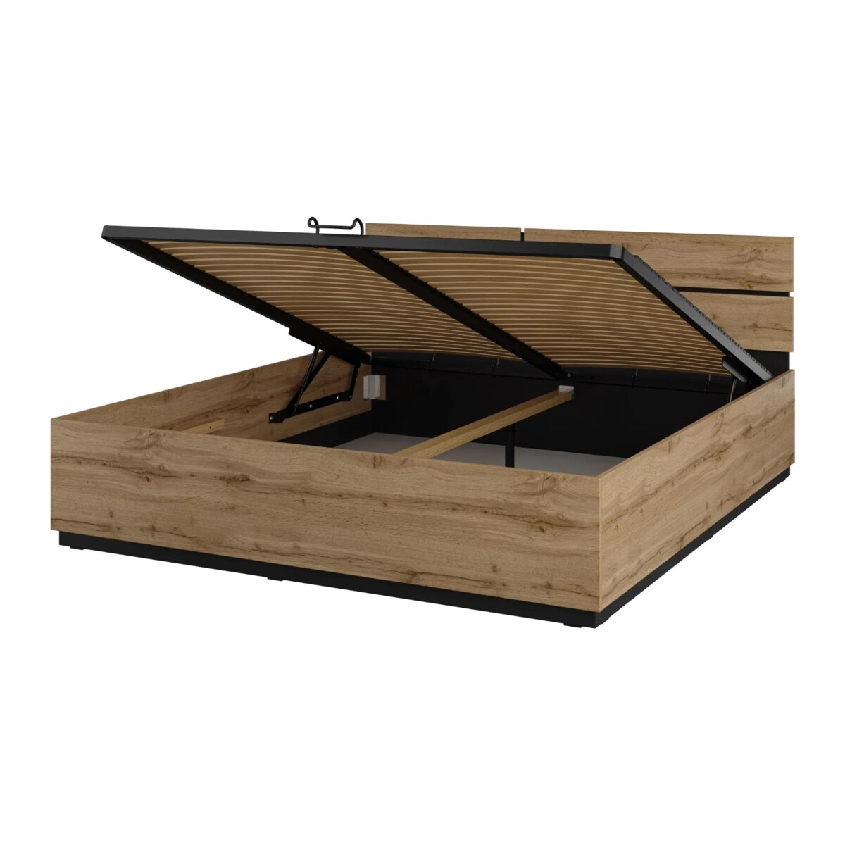 Łóżko CROSS 180x200 dąb wotan/czarne z pojemnikiem