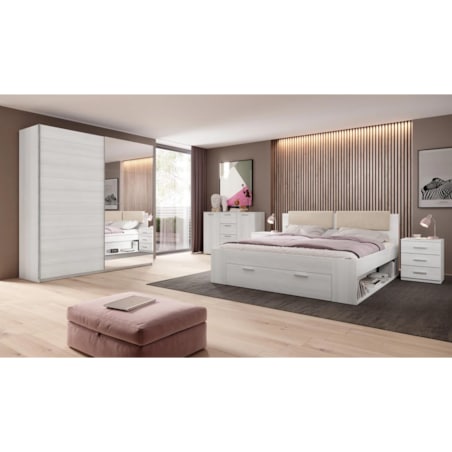 Łóżko GALAXY 180x200 abisko ash z szufladą i tapicerowanym zagłowiem