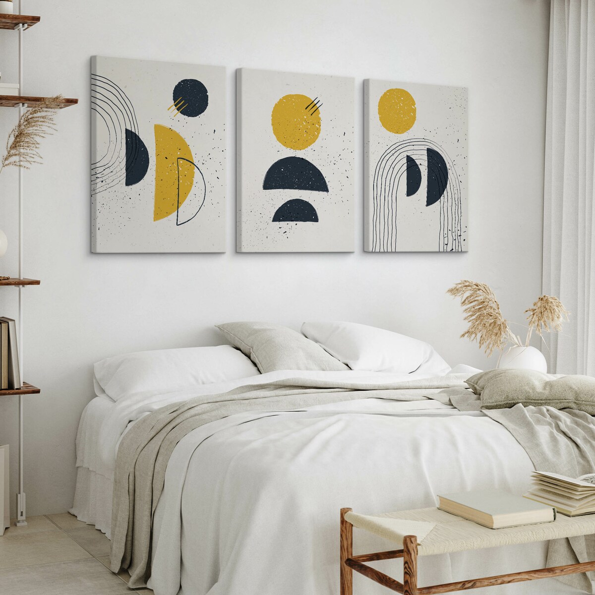 OBRAZY NA PŁÓTNIE SET ABSTRAKCJA FIGURY GEOMETRYCZNE STYL BOHO 90x40cm