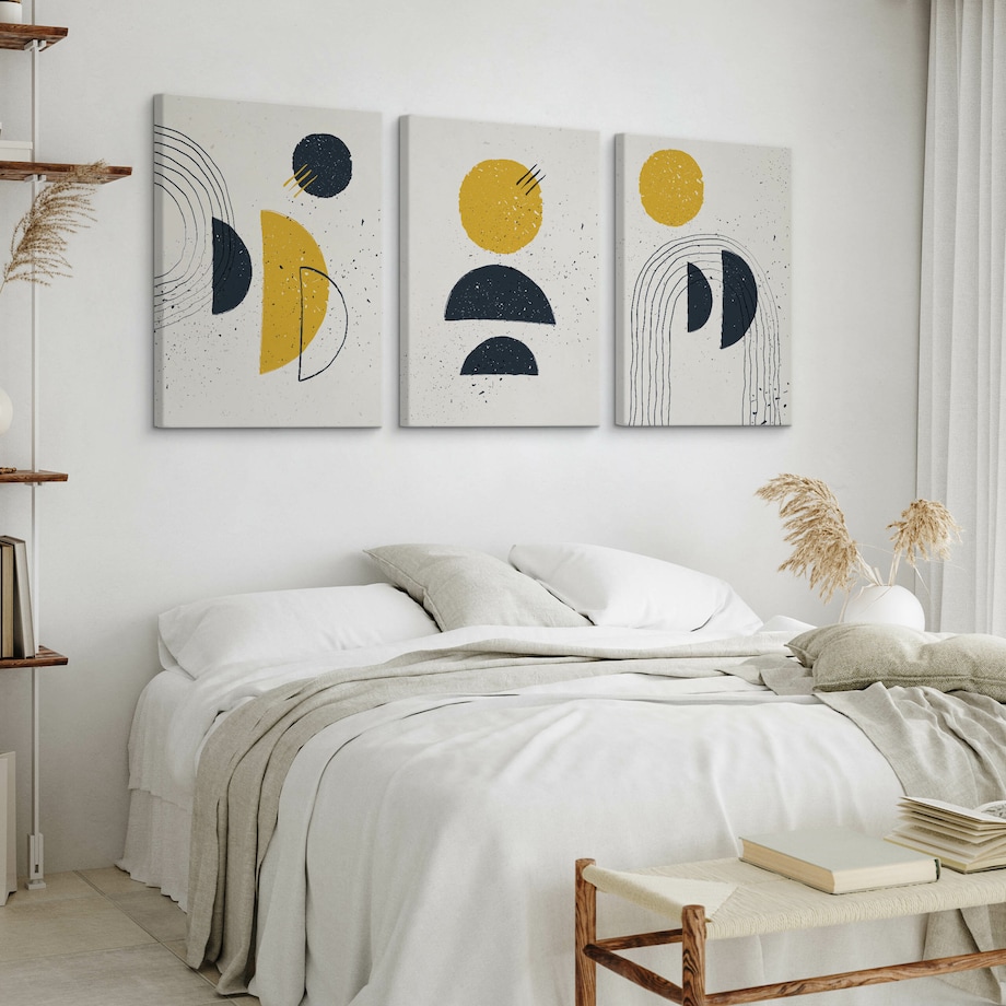 OBRAZY NA PŁÓTNIE SET ABSTRAKCJA FIGURY GEOMETRYCZNE STYL BOHO 90x40cm