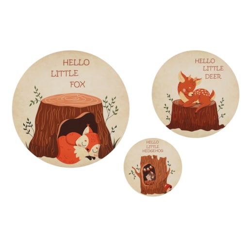 Okrągłe obrazki ze zwierzątkami do pokoju dziecięcego, 3 szt.