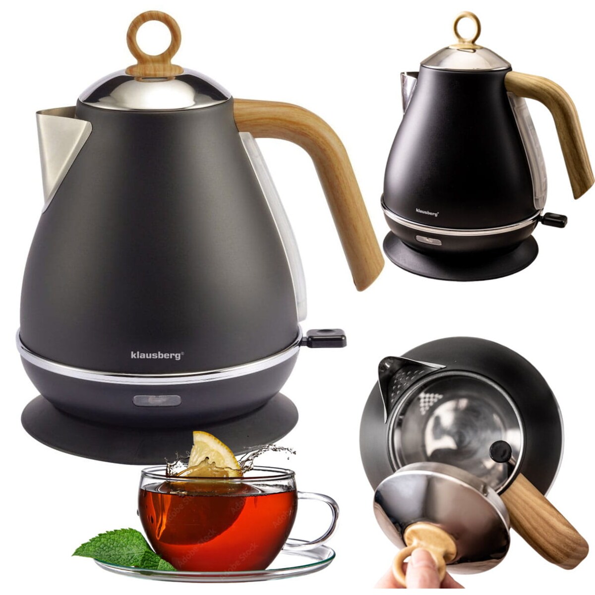 Czajnik elektryczny ze stali nierdzewnej 1.7L czarny KLAUSBERG