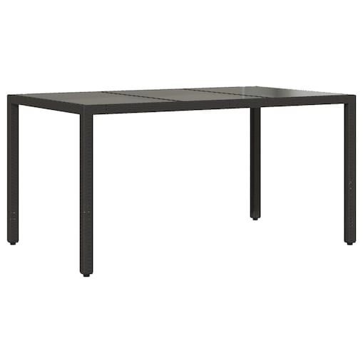 vidaXL Stół ogrodowy ze szklanym blatem, czarny, 150x90x75cm rattan PE