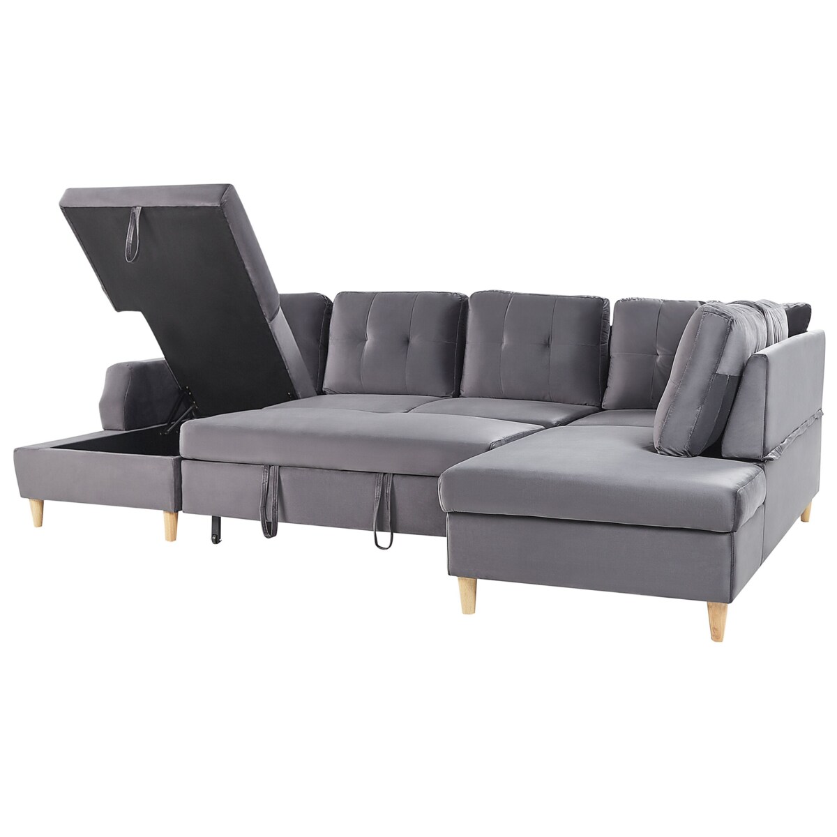 Narożnik rozkładany z pojemnikiem welurowy szary LERUM