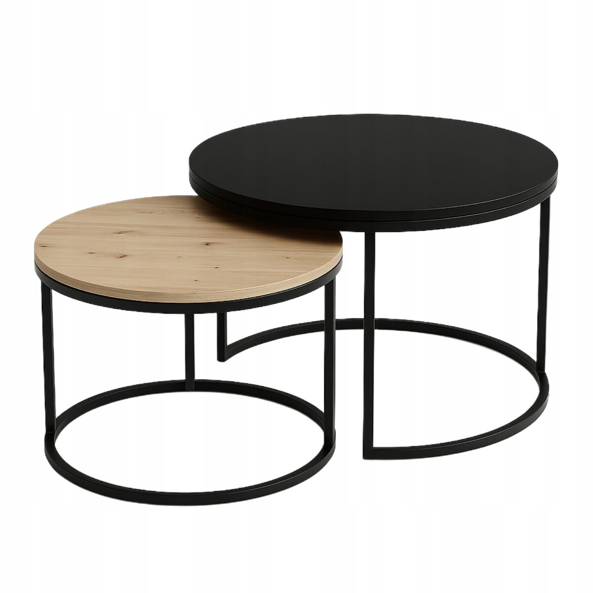 Stolik Kawowy Do Salonu LOFT 2w1 CZARNY + DĄB ARTISAN Okrągły Zestaw