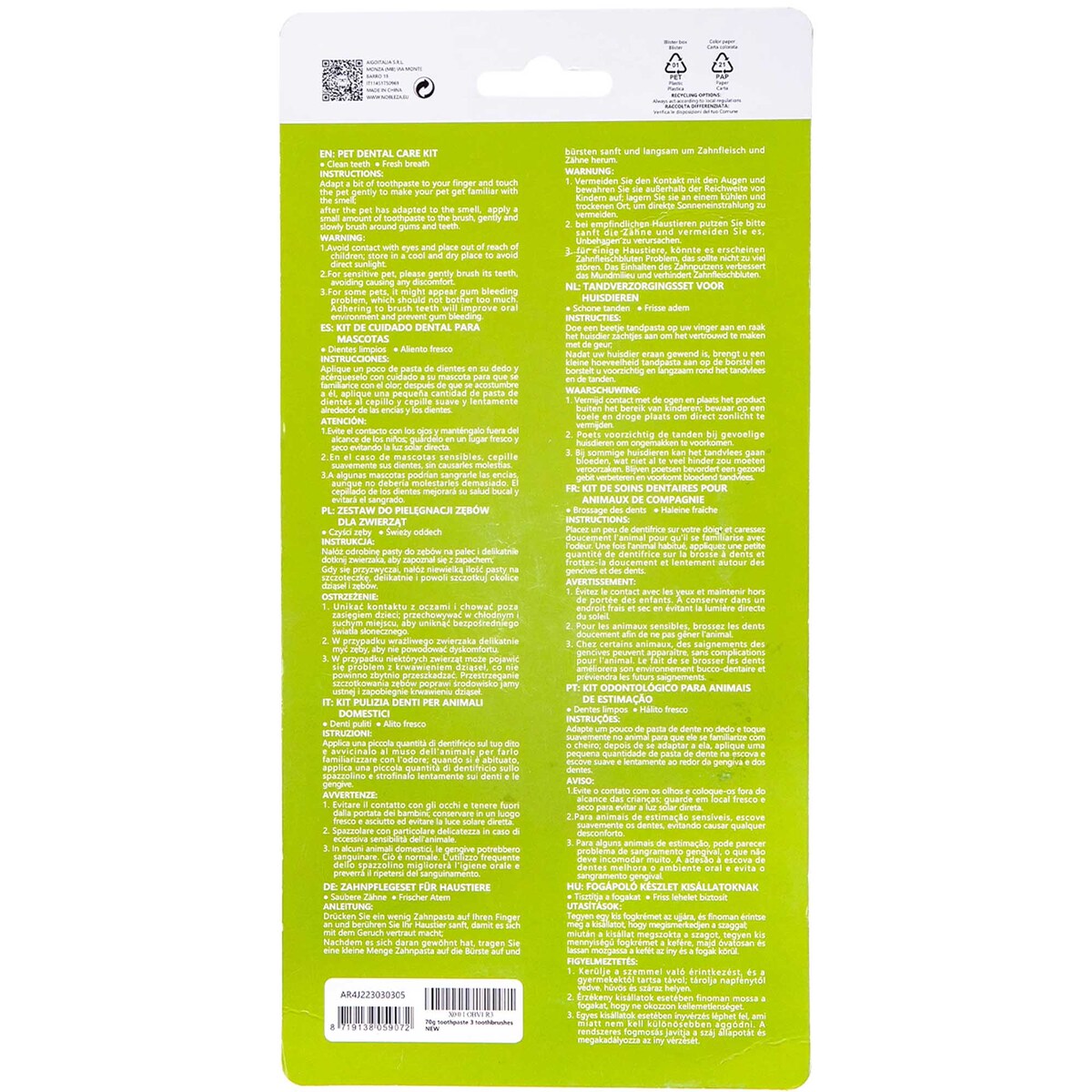 Szczotka Pasta Do Mycia Czyszczenia Zębów Dla Psa Zwierząt + 2 Nakładki