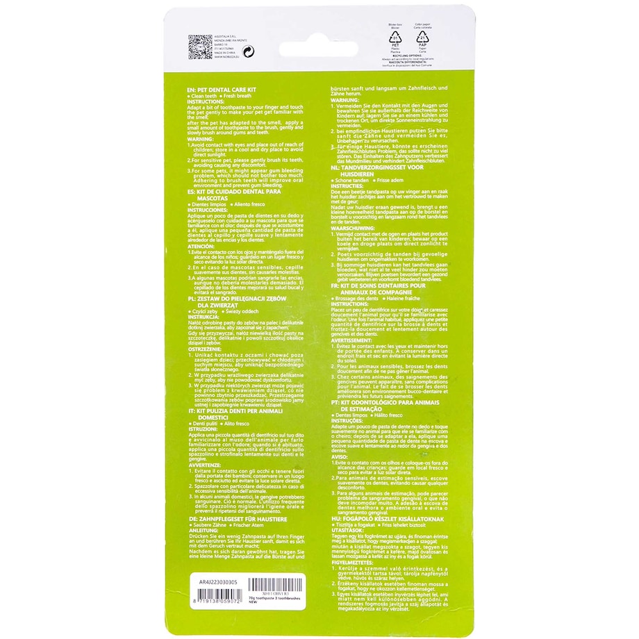 Szczotka Pasta Do Mycia Czyszczenia Zębów Dla Psa Zwierząt + 2 Nakładki