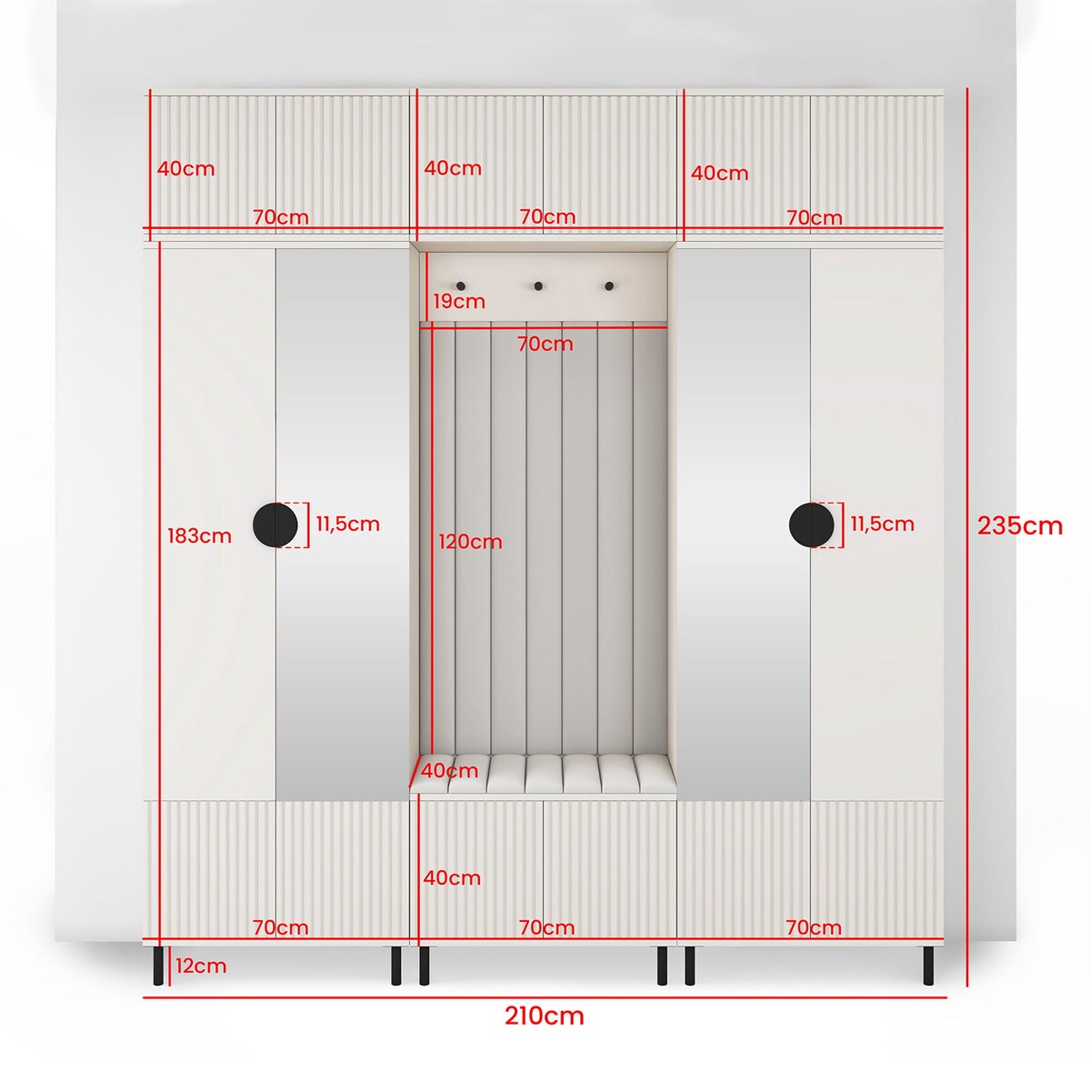 Zestaw szaf frezowanych z lustrem Ritmo wersja 3 Trinity 14 beż kaszmir