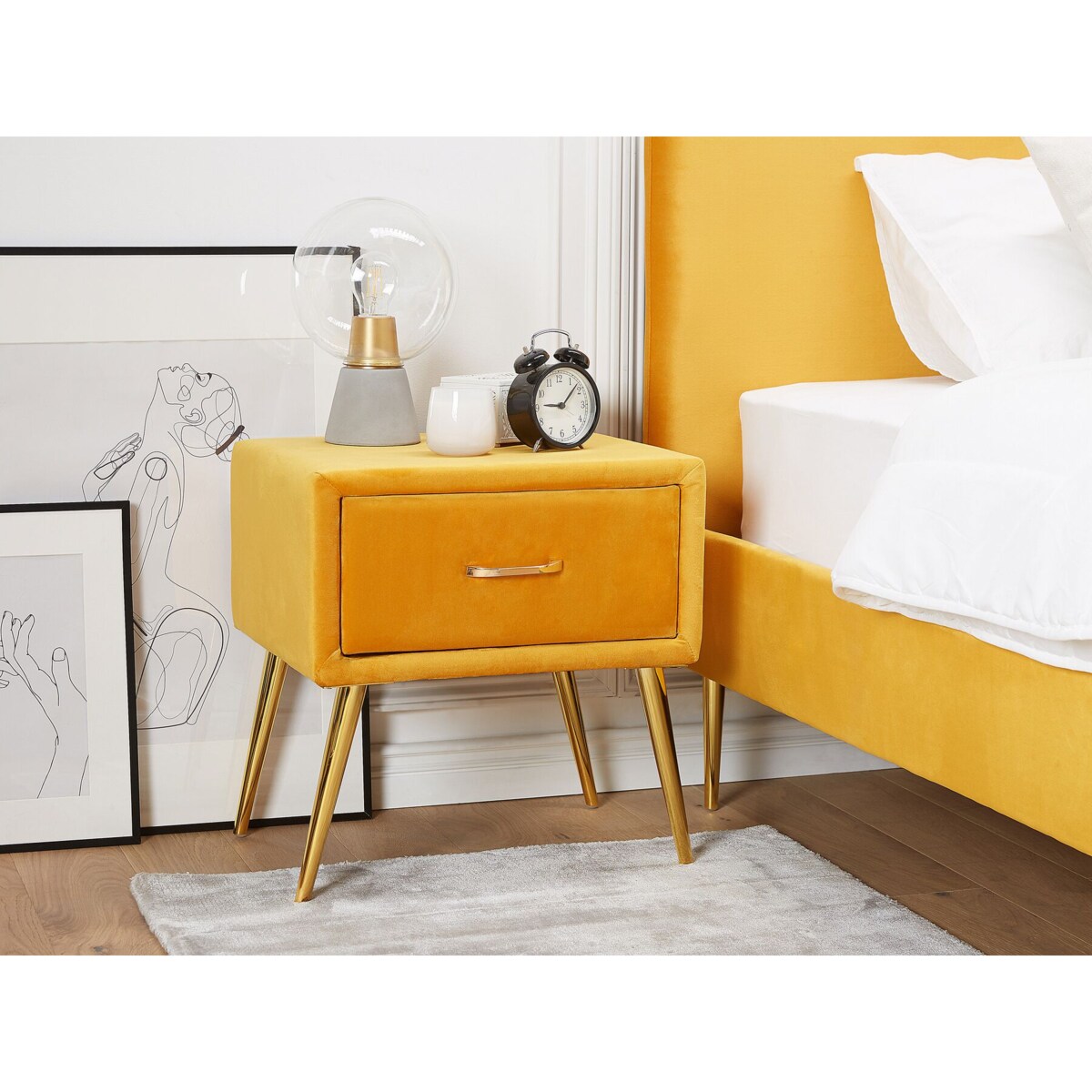 Szafka nocna welurowa żółta FLAYAT