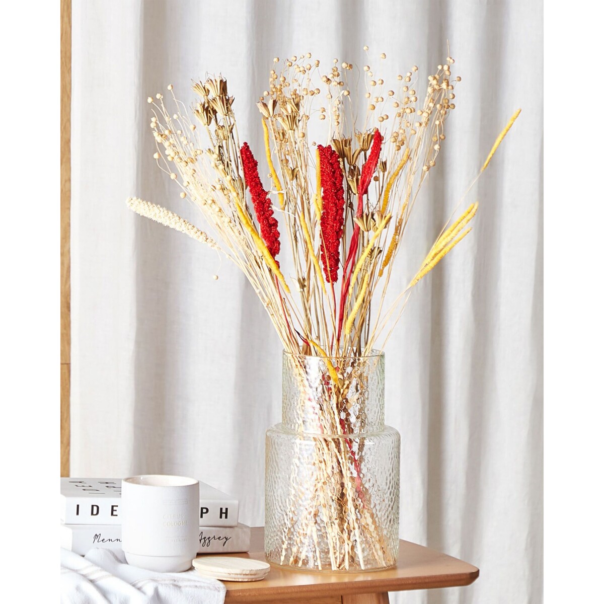 Bukiet suszonych kwiatów 65 cm czerwono-żółty PAMPELUNA