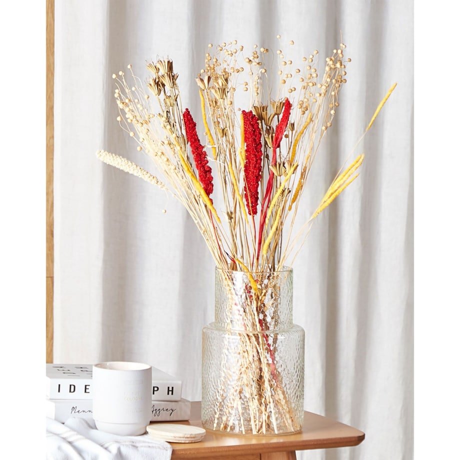 Bukiet suszonych kwiatów 65 cm czerwono-żółty PAMPELUNA